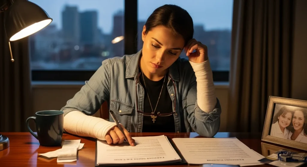 accident victim reviewing legal documents