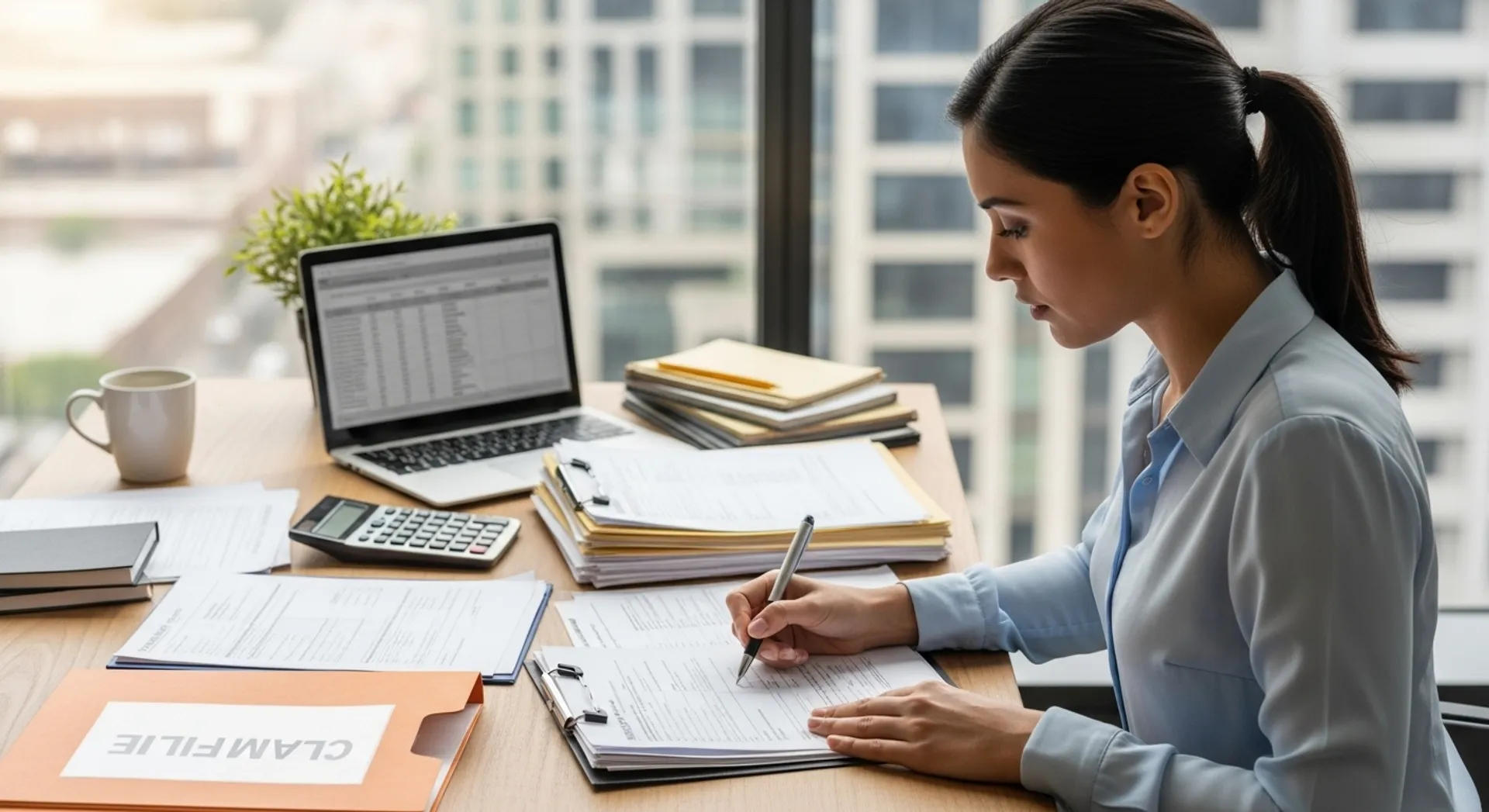 insurance adjuster reviewing claim paperwork