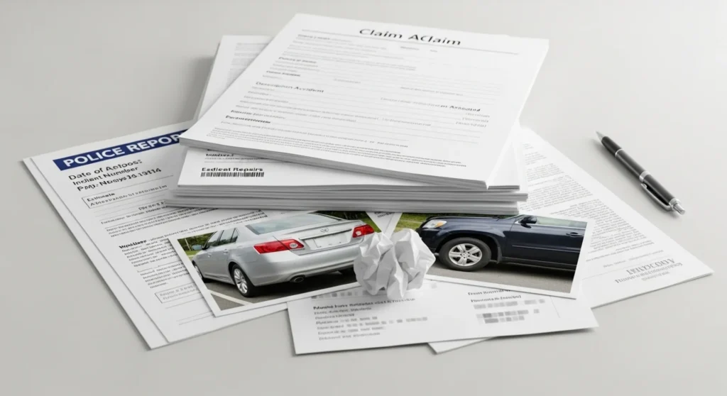 insurance claim documents after a rear-end accident