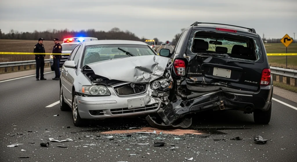 rear-end accident scene showing vehicle damage