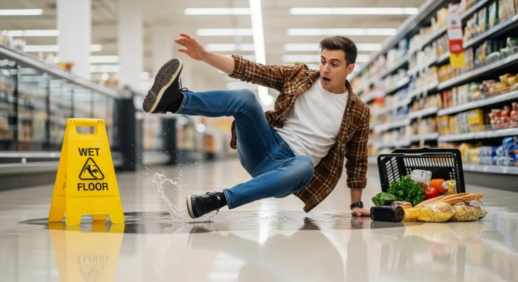 wet floor causing slip and fall accident