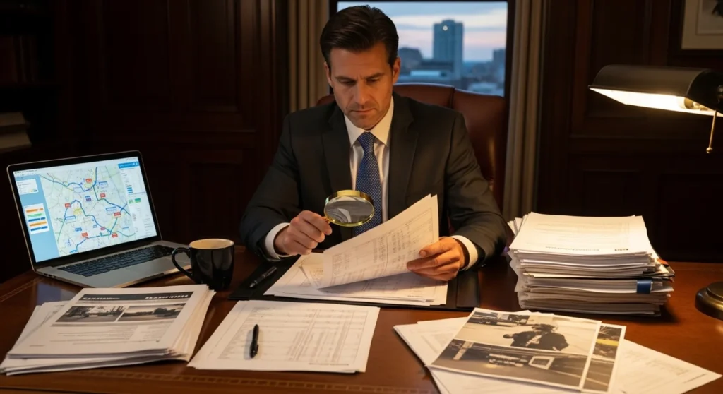 Attorney reviewing phone records and crash evidence for a distracted driving claim