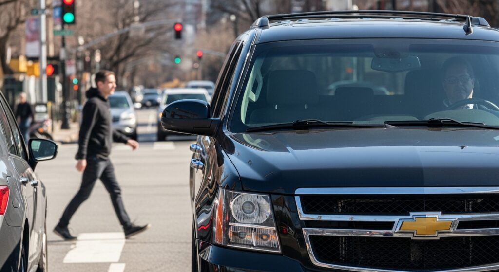 Large vehicle blind zone in a pedestrian accident claim