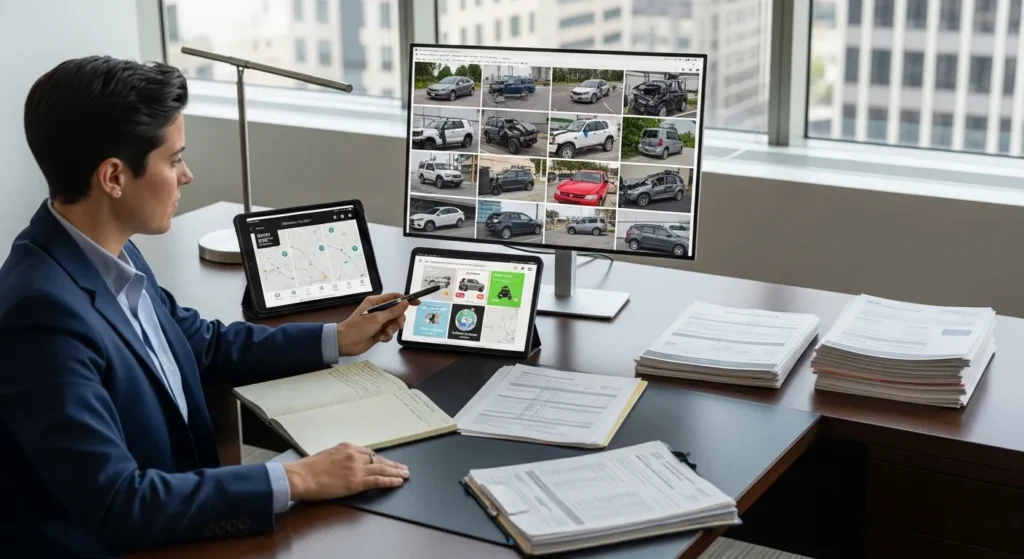 Lawyer reviewing evidence after a robotaxi injury crash