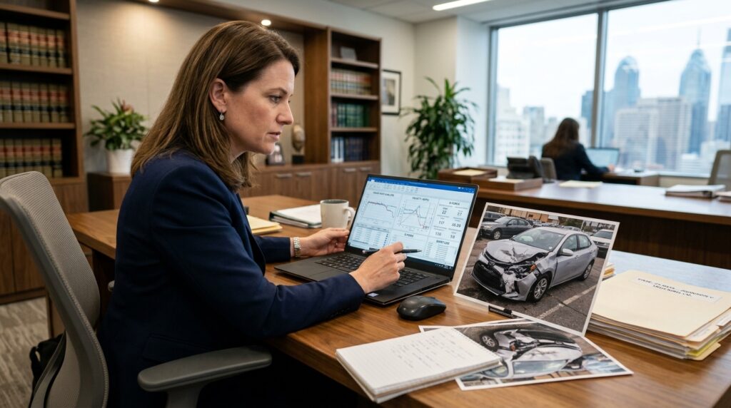 Attorney reviewing vehicle black box evidence for a car accident claim