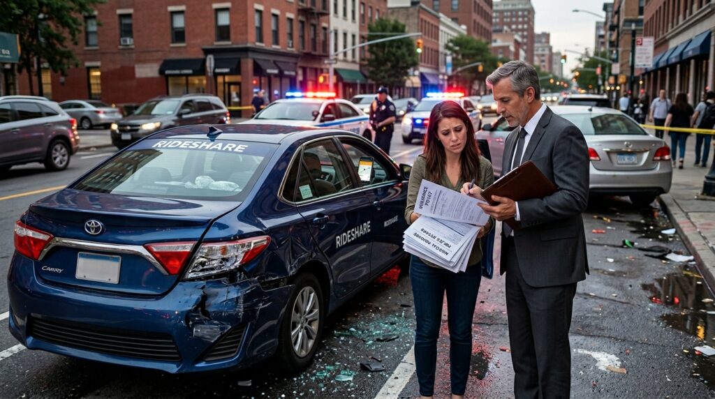 Rideshare accident claims involving app status and insurance coverage