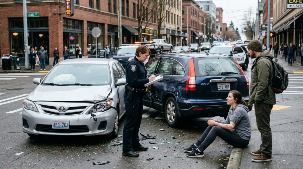police documenting car crash for injury claim